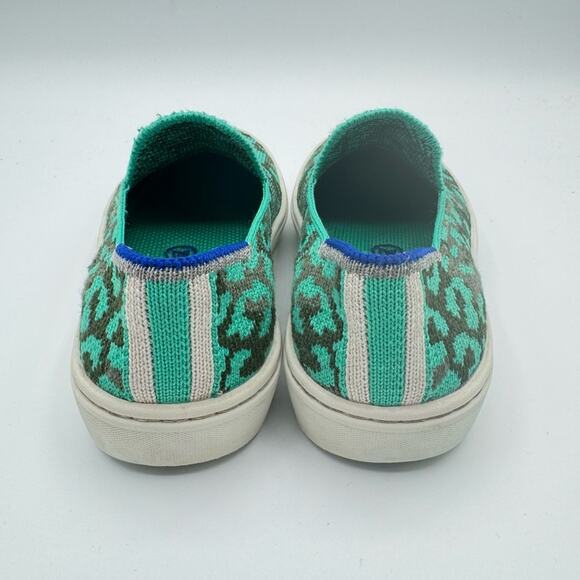 Rothy’s Aqua Cheetah Animal Print Slip-On Sneakers Kid’s Size 10 - Picture 5 of 9